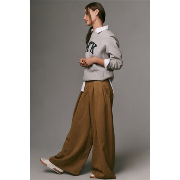 NWT Pilcro Pleated Brown Balloon Trouser Flare Pants - 31 waist - Picture 3 of 5